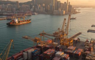 hong kong container ship and port