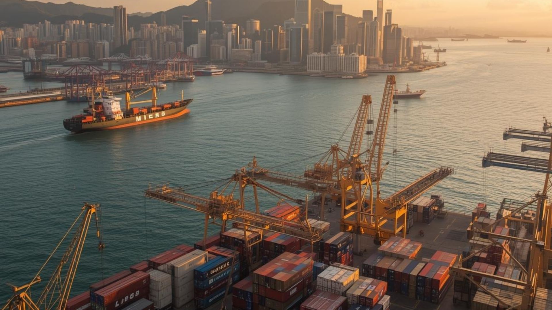 hong kong container ship and port